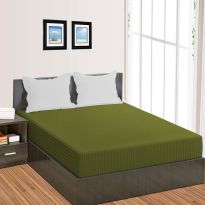 Cearsaf de pat cu elastic Damasc Policoton dunga 1 cm, 150x250 cm pentru saltea 100x200 cm, Verde Olive
