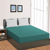 Cearsaf de pat cu elastic Damasc Policoton dunga 1 cm, 150x250 cm pentru saltea 100x200 cm, Turcoaz