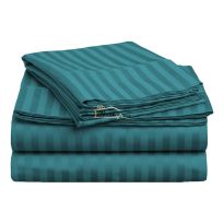 Cearsaf de pat cu elastic Damasc Bumbac 100% dunga 1 cm, 130x250 cm pentru saltea 80x200 cm, Turcoaz