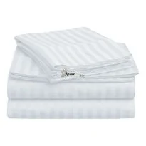 Cearsaf de pat cu elastic Damasc Bumbac 100% dunga 1 cm, 190x250 cm pentru saltea 140x200 cm, Alb