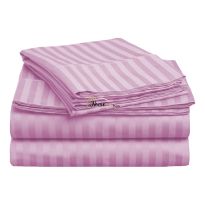 Cearsaf de pat cu elastic Damasc Bumbac 100% dunga 1 cm, 210x250 cm pentru saltea 160x200 cm, Lila