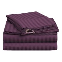 Cearsaf de pat cu elastic Damasc Bumbac 100% dunga 1 cm, 210x250 cm pentru saltea 160x200 cm, Mov