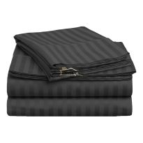 Cearsaf de pat cu elastic Damasc Bumbac 100% dunga 1 cm, 230x250 cm pentru saltea 180x200 cm, Negru