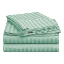 Cearsaf de pat cu elastic Damasc Bumbac 100% dunga 1 cm, 230x250 cm pentru saltea 180x200 cm, Verde Mint