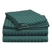Cearsaf de pat cu elastic Damasc Bumbac 100% dunga 1 cm, 230x250 cm pentru saltea 180x200 cm, Verde Petrol