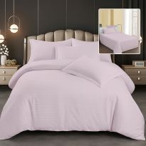 Lenjerie pat dublu 6 piese Damasc Policoton, cearsaf pat 230x250 cm, pilota 200x230 cm, fete perne 50x70 cm si 70x70 cm, dunga 1 cm Lila Deschis (6DP76) 