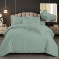 Lenjerie pat dublu 6 piese Damasc Policoton, cearsaf pat 230x250 cm, pilota 200x230 cm, fete perne 50x70 cm si 70x70 cm, dunga 1 cm Verde Deschis (6DP79) 
