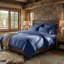 Lenjerie pat dublu 6 piese Damasc Policoton, cearsaf pat 230x250 cm, pilota 200x230 cm, fete perne 50x70 cm si 70x70 cm, dunga 1 cm Turcoaz (6DP56) 