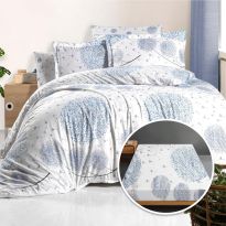 Lenjerie pat Ranforce Bumbac 100% cu husa pentru saltea de 140/160cm x 200cm, pilota 200x230 cm, 2 fete perne 50x70 cm, Alb / Albastru, Pucioasa