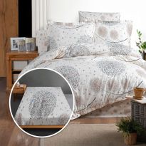 Lenjerie pat Ranforce Bumbac 100% cu husa pentru saltea de 140/160cm x 200cm, pilota 200x230 cm, 2 fete perne 50x70 cm, Alb / Roz, Pucioasa