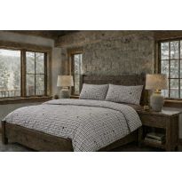 Lenjerie pat Tricot Bumbac 100% cu husă pentru saltea de 160/180cm x 200cm, pilotă 200x230 cm, 2 fețe perne 50x70 cm, Gri / Maro, Pucioasa, Răsfăț Natural