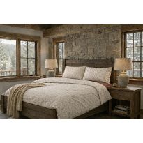 Lenjerie pat Tricot Bumbac 100% cu husă pentru saltea de 160/180cm x 200cm, pilotă 200x230 cm, 2 fețe perne 50x70 cm, Crem / Maro, Pucioasa, Răsfăț Natural