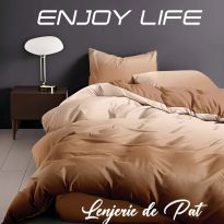 Lenjerie pat Finet Enjoy Life 6 piese, cearșaf pat 240x260 cm, pilotă 200x230 cm, 2 fețe perne 50x70 cm și 70x70 cm, Bej-Maro
