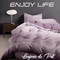 Lenjerie pat Finet Enjoy Life 6 piese, cearșaf pat 240x260 cm, pilotă 200x230 cm, 2 fețe perne 50x70 cm și 70x70 cm, Mov Deschis