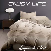 Lenjerie pat Finet Enjoy Life 6 piese, cearșaf pat 240x260 cm, pilotă 200x230 cm, 2 fețe perne 50x70 cm și 70x70 cm, Bej