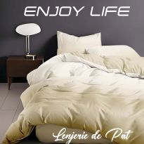 Lenjerie pat Finet Enjoy Life 6 piese, cearșaf pat 240x260 cm, pilotă 200x230 cm, 2 fețe perne 50x70 cm și 70x70 cm, Alb-Galben