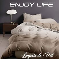 Lenjerie pat Finet Enjoy Life 6 piese cu husă saltea 160x200 sau 180x200 cm, pilotă 200x230 cm, 2 fețe perne 50x70 cm și 70x70 cm, Bej Cappuccino