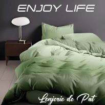 Lenjerie pat Finet Enjoy Life 6 piese cu husă saltea 160x200 sau 180x200 cm, pilotă 200x230 cm, 2 fețe perne 50x70 cm și 70x70 cm, Verde Închis