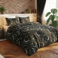 Lenjerie pat bumbac Finet 6 piese PROMO, cearșaf pat 220x240 cm, pilotă 200x220 cm, 2 fețe perne 50x70 și 70x70 cm, Alb/Negru, Pucioasa 