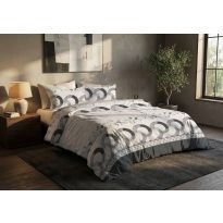 Lenjerie pat bumbac Finet 6 piese PROMO, cearșaf pat 220x240 cm, pilotă 200x220 cm, 2 fețe perne 50x70 și 70x70 cm, Crem/Gri, Pucioasa 