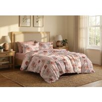 Lenjerie pat bumbac Finet 6 piese PROMO, cearșaf pat 220x240 cm, pilotă 200x220 cm, 2 fețe perne 50x70 și 70x70 cm, Roz / Gri, Pucioasa 