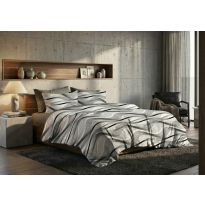 Lenjerie pat bumbac Finet 6 piese PROMO, cearșaf pat 220x240 cm, pilotă 200x220 cm, 2 fețe perne 50x70 și 70x70 cm, Gri/Maro, Pucioasa 