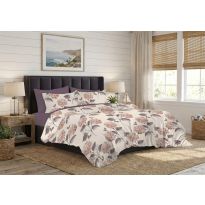 Lenjerie pat bumbac Finet 6 piese PROMO, cearșaf pat 220x240 cm, pilotă 200x220 cm, 2 fețe perne 50x70 și 70x70 cm, Mov / Bej, Pucioasa 