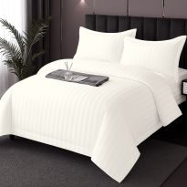 Lenjerie pat Damasc Policoton XXL - Super Preț, cearșaf 230x260 cm, pilotă 200x230 cm, 2 fețe perne 50x70 cm, Alb