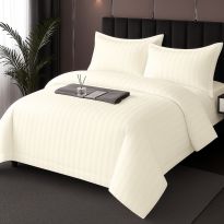 Lenjerie pat Damasc Policoton XXL - Super Preț, cearșaf 230x260 cm, pilotă 200x230 cm, 2 fețe perne 50x70 cm, Crem