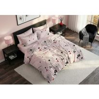 Lenjerie pat bumbac Finet 6 piese PROMO cu husă saltea 160x200 sau 180x200 cm, pilotă 200x220 cm, 2 fețe pernă 50x70 și 70x70 cm, Roz Pudră, Pucioasa 