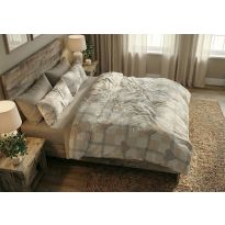 Lenjerie pat bumbac Finet 6 piese PROMO cu husă saltea 160x200 sau 180x200 cm, pilotă 200x220 cm, 2 fețe pernă 50x70 și 70x70 cm, Bej Cappuccino, Pucioasa 