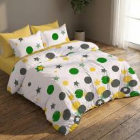 Lenjerie pat bumbac Finet 6 piese PROMO cu husă saltea 160x200 sau 180x200 cm, pilotă 200x220 cm, 2 fețe pernă 50x70 și 70x70 cm, Galben / Verde, Pucioasa 