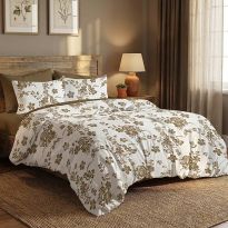 Lenjerie pat bumbac Finet 6 piese PROMO cu husă saltea 160x200 sau 180x200 cm, pilotă 200x220 cm, 2 fețe pernă 50x70 și 70x70 cm, Bej Kaki,Pucioasa 