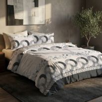 Lenjerie pat bumbac Finet 6 piese PROMO cu husă saltea 160x200 sau 180x200 cm, pilotă 200x220 cm, 2 fețe pernă 50x70 și 70x70 cm, Gri Deschis, Pucioasa 