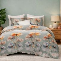 Lenjerie pat bumbac Finet 6 piese PROMO cu husă saltea 160x200 sau 180x200 cm, pilotă 200x220 cm, 2 fețe pernă 50x70 și 70x70 cm, Portocaliu/Verde, Ralex Pucioasa