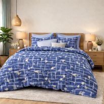 Lenjerie pat bumbac Finet 6 piese PROMO cu husă saltea 160x200 sau 180x200 cm, pilotă 200x220 cm, 2 fețe pernă 50x70 și 70x70 cm, Albastru, Ralex Pucioasa