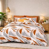 Lenjerie pat bumbac Finet 6 piese PROMO cu husă saltea 160x200 sau 180x200 cm, pilotă 200x220 cm, 2 fețe pernă 50x70 și 70x70 cm, Portocaliu/Gri Deschis, Ralex Pucioasa