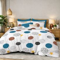 Lenjerie pat bumbac Finet 6 piese PROMO cu husă saltea 160x200 sau 180x200 cm, pilotă 200x220 cm, 2 fețe pernă 50x70 și 70x70 cm, Alb/Turcoaz, Ralex Pucioasa