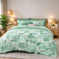 Lenjerie pat bumbac Finet 6 piese PROMO cu husă saltea 160x200 sau 180x200 cm, pilotă 200x220 cm, 2 fețe pernă 50x70 și 70x70 cm, Verde, Ralex Pucioasa