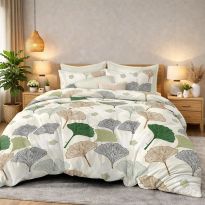 Lenjerie pat bumbac Finet 6 piese PROMO cu husă saltea 160x200 sau 180x200 cm, pilotă 200x220 cm, 2 fețe pernă 50x70 și 70x70 cm, Bej/Verde, Ralex Pucioasa