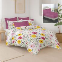 Lenjerie pat bumbac Finet 6 piese PROMO cu husă saltea 160x200 sau 180x200 cm, pilotă 200x220 cm, 2 fețe pernă 50x70 și 70x70 cm, Mov, Pucioasa