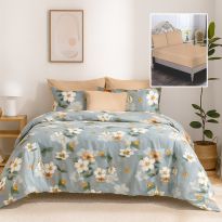 Lenjerie pat bumbac Finet 6 piese PROMO cu husă saltea 160x200 sau 180x200 cm, pilotă 200x220 cm, 2 fețe pernă 50x70 și 70x70 cm, Verde, Pucioasa