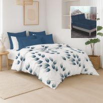 Lenjerie pat bumbac Finet 6 piese PROMO cu husă saltea 160x200 sau 180x200 cm, pilotă 200x220 cm, 2 fețe pernă 50x70 și 70x70 cm, Albastru Inchis, Pucioasa