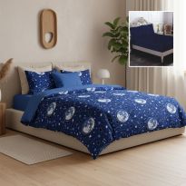 Lenjerie pat bumbac Finet 6 piese PROMO cu husă saltea 160x200 sau 180x200 cm, pilotă 200x220 cm, 2 fețe pernă 50x70 și 70x70 cm, Albastru Bleu, Pucioasa