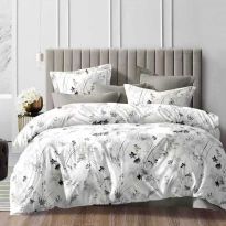 Lenjerie pat dublu Economy 6 piese, cearsaf pat cu husa 180x200 cm si pilota 200x230 cm, 2 fete perne 50x70 si 2 fete perna 70x70, Moderna Gri Deschis ECNH46