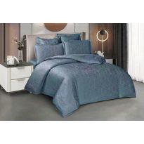 Lenjerie pat dublu Jacquard Satin 6 piese, cearsaf pat 220x240 cm, pilota 200x220 cm, 2 fete perne 50x70 si 70x70 cm JQ6P3