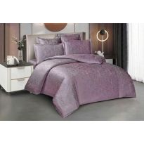 Lenjerie pat dublu Jacquard Satin 6 piese, cearsaf pat 220x240 cm, pilota 200x220 cm, 2 fete perne 50x70 si 70x70 cm JQ6P13
