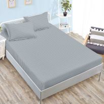 Set husă pat damasc policoton + 2 fețe perne pentru saltea de 160x200 sau 180x200 cm, Gri 