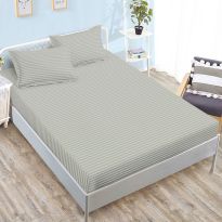 Set husă pat damasc policoton + 2 fețe perne pentru saltea de 160x200 sau 180x200 cm, Kaki