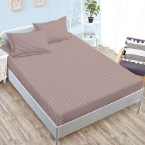 Set husă pat damasc policoton + 2 fețe perne pentru saltea de 160x200 sau 180x200 cm, Maro